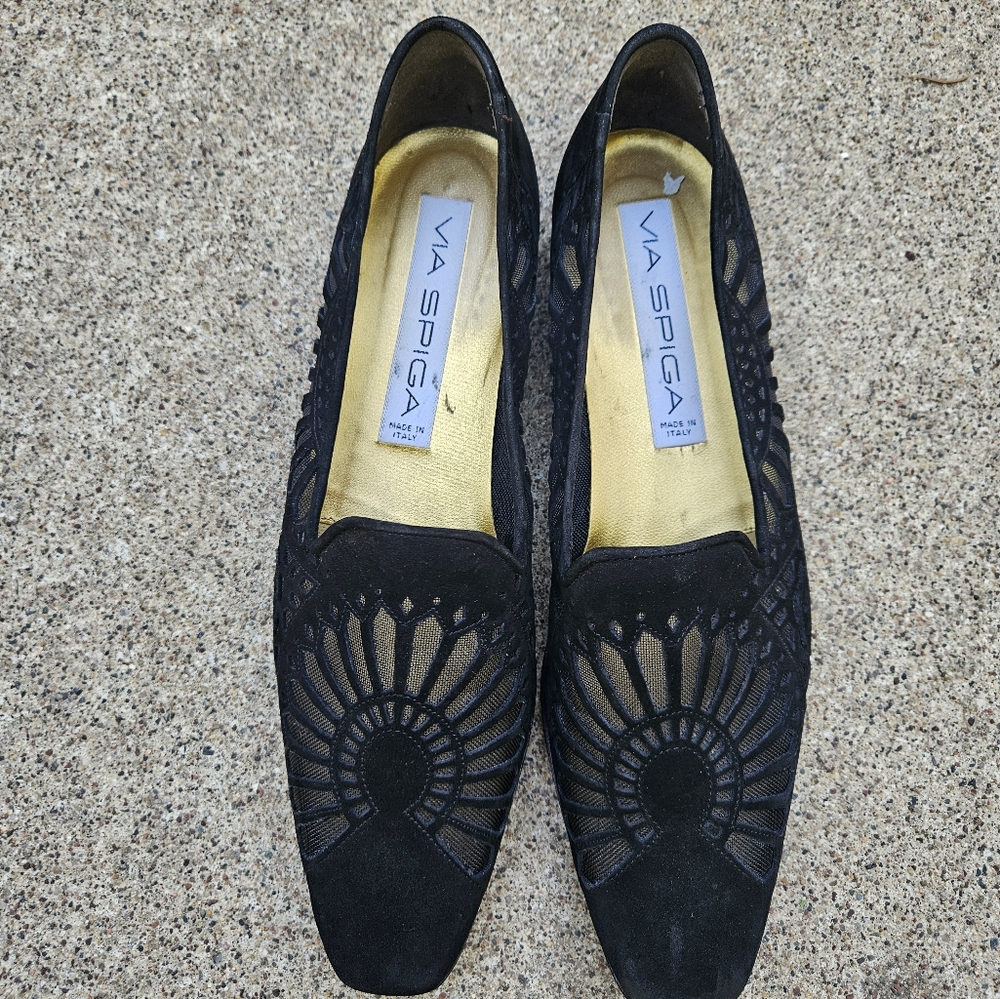Via Spiga Black Mesh Loafers